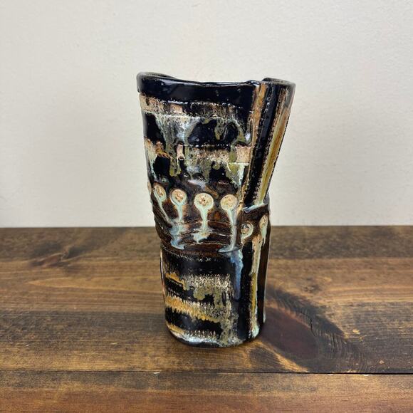 Japanese STYLE Swirl Ceramic 8" Vase Mingei Style Pottery Signed Tim Dunna? MCM - Picture 3 of 8